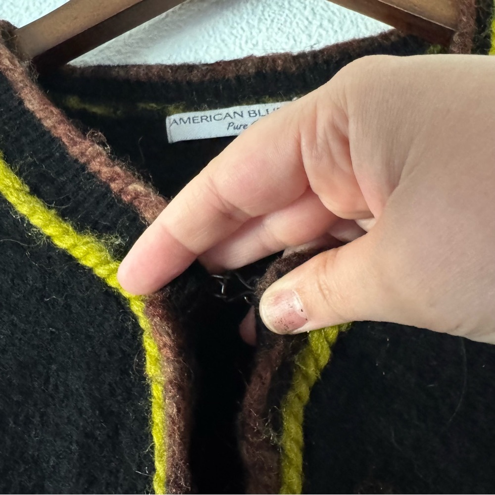 Cottagecore American Blue Pure Cashmere Felted Leaf Artisan Cardigan M Boho Chic - Picture 14 of 16
